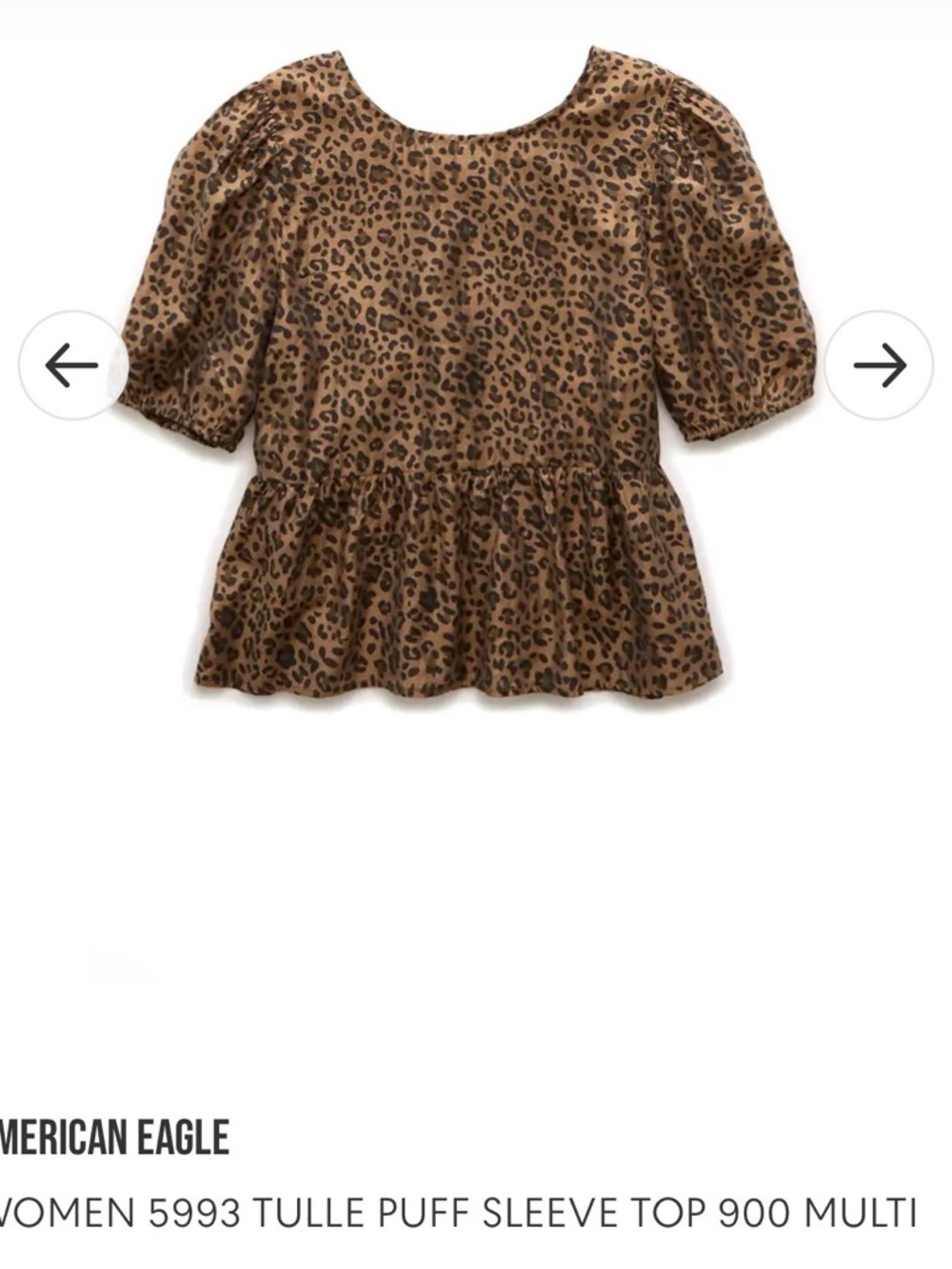 American Eagle Outfitters Brown Leopard Puff Sleeve Top NWT